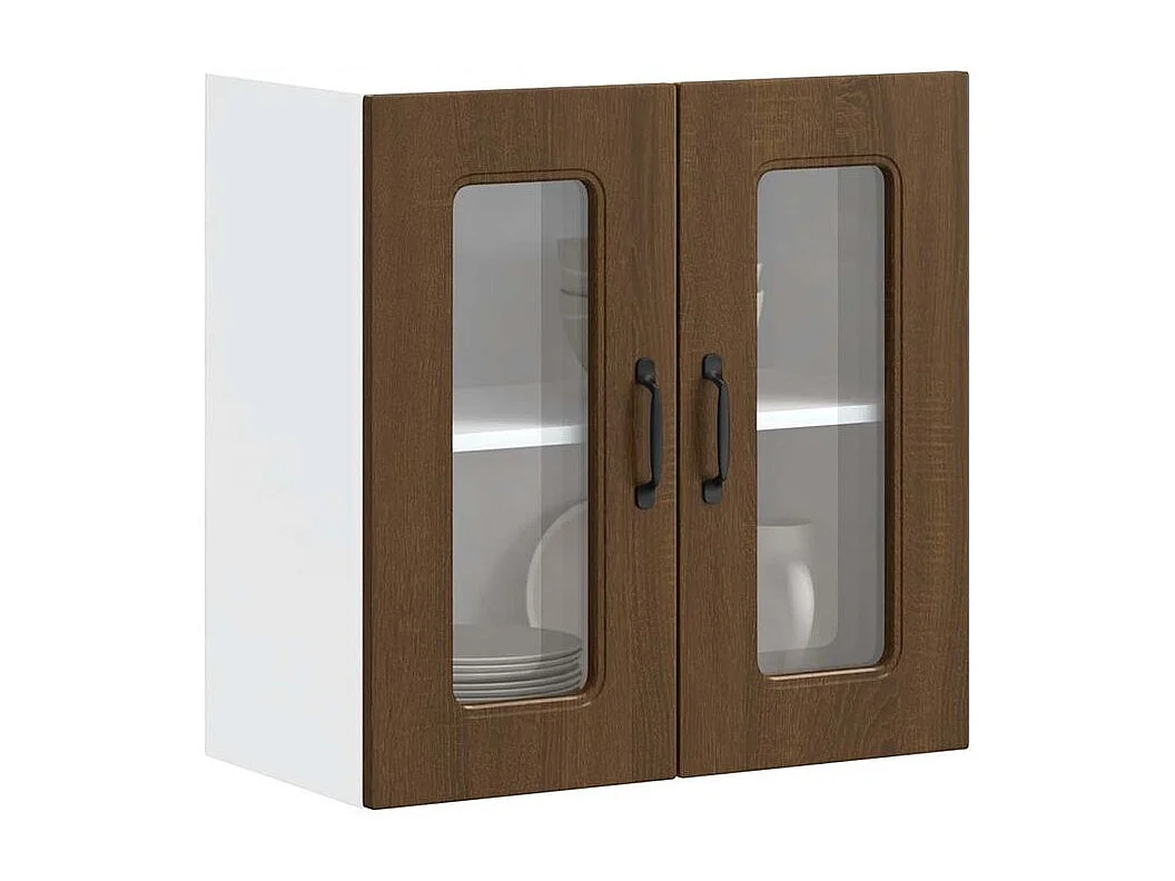 Armoire murale de cuisine et porte en verre Kalmar chêne marron