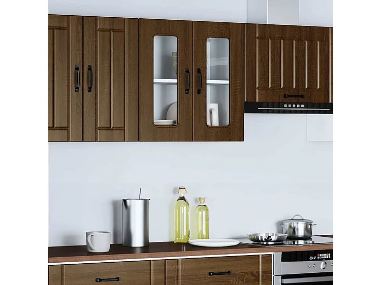 Armoire murale de cuisine et porte en verre Kalmar chêne marron