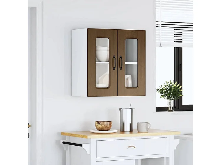 Armoire murale de cuisine et porte en verre Kalmar chêne marron