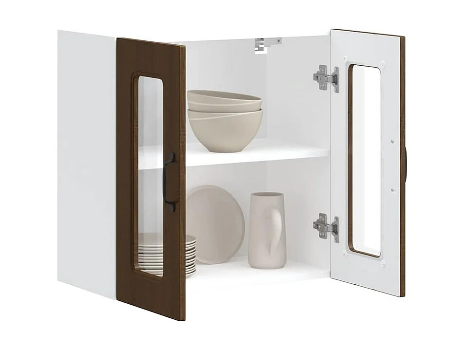 Armoire murale de cuisine et porte en verre Kalmar chêne marron