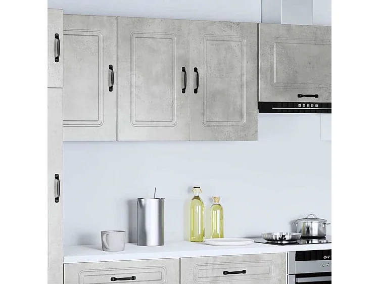Armoire murale de cuisine Kalmar gris béton bois d'ingénierie