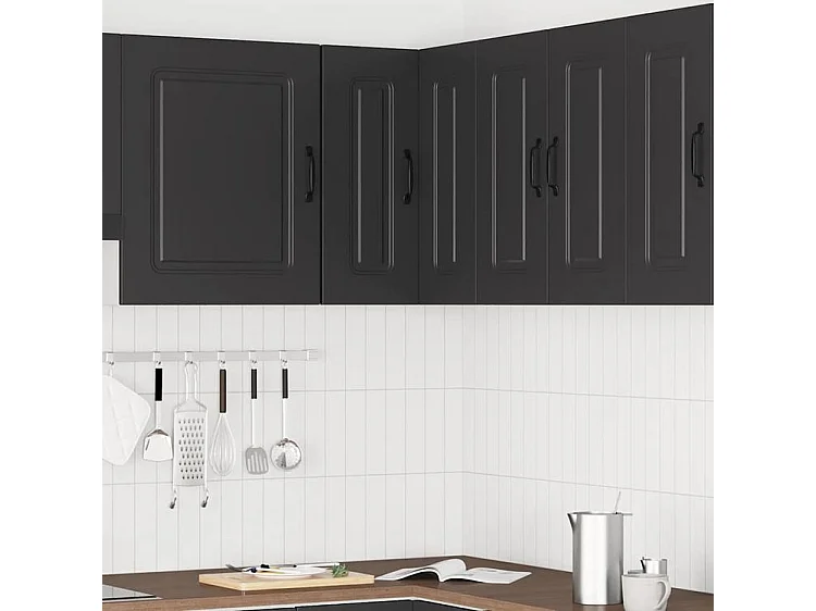 Armoire murale d'angle de cuisine Kalmar noir bois d'ingénierie