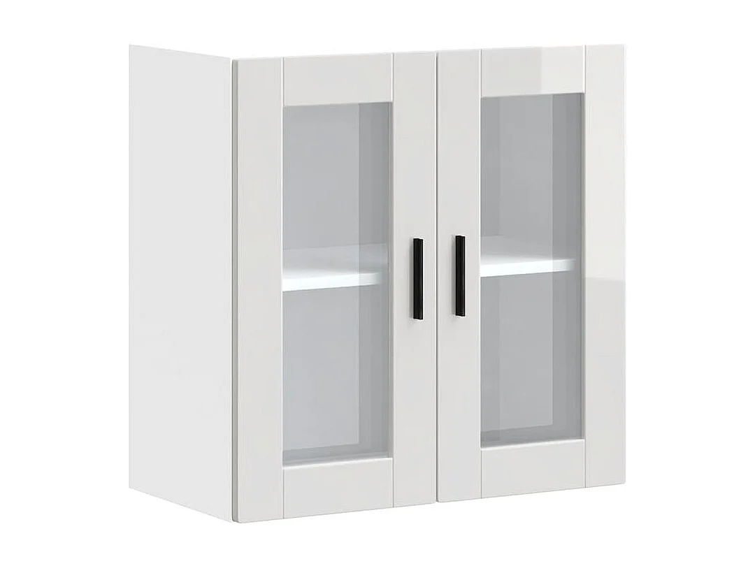 Armoire murale cuisine avec porte en verre Porto blanc brillant
