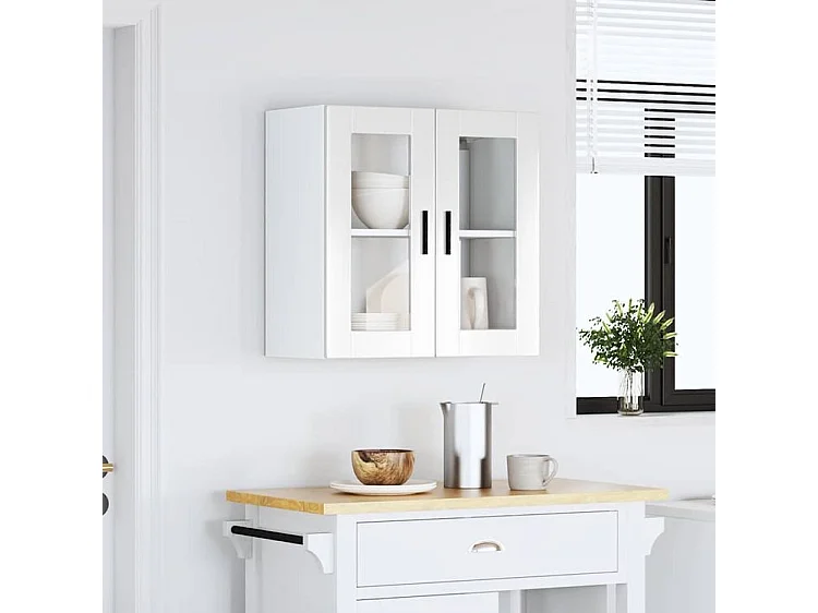 Armoire murale cuisine avec porte en verre Porto blanc brillant
