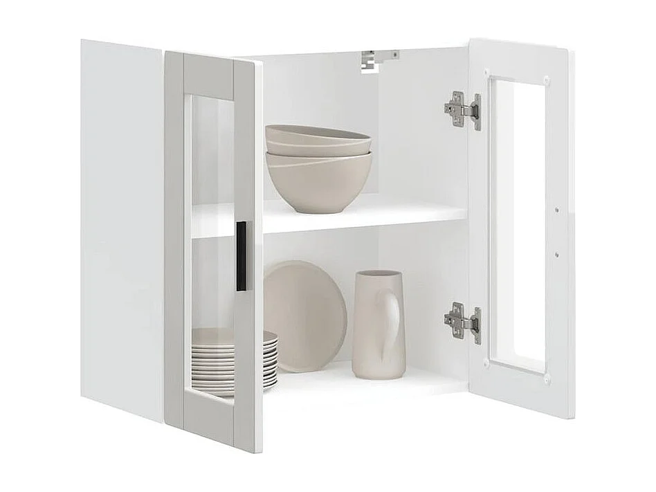 Armoire murale cuisine avec porte en verre Porto blanc brillant