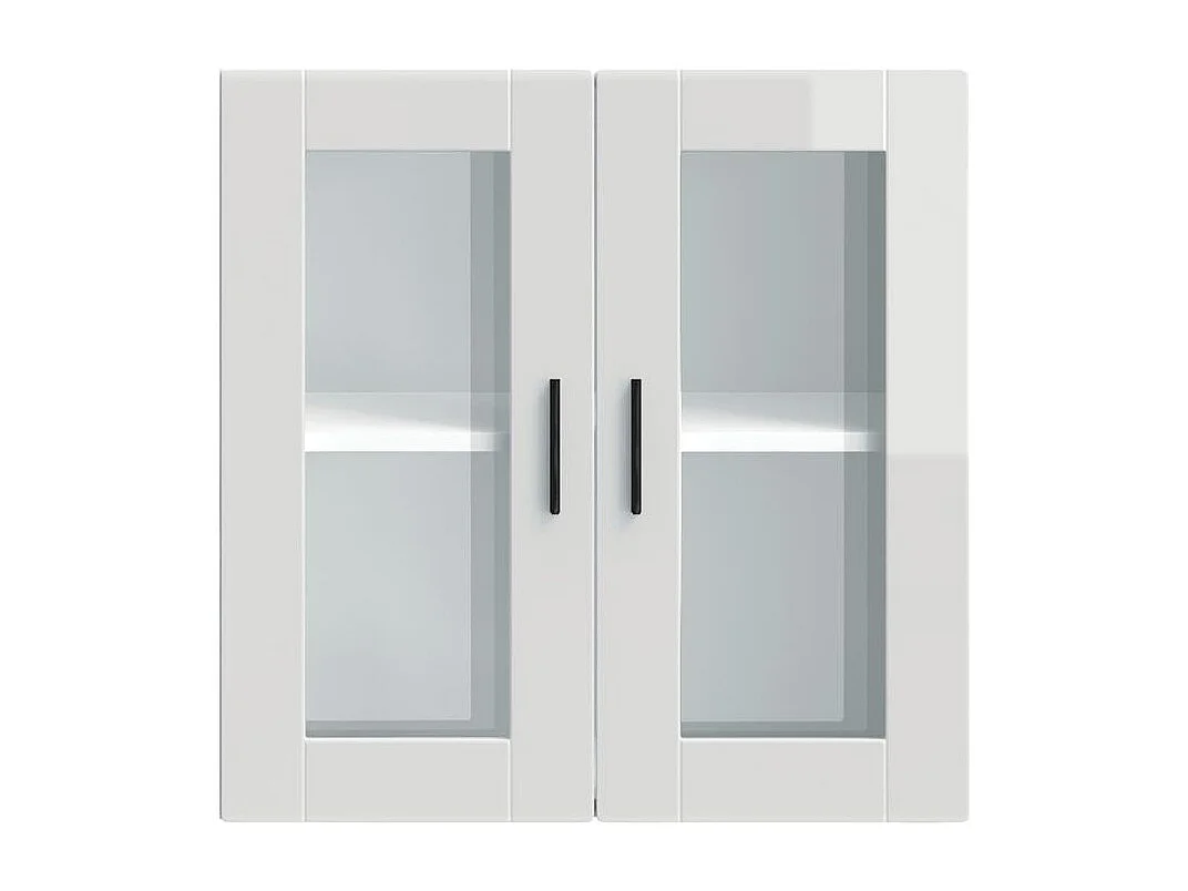 Armoire murale cuisine avec porte en verre Porto blanc brillant