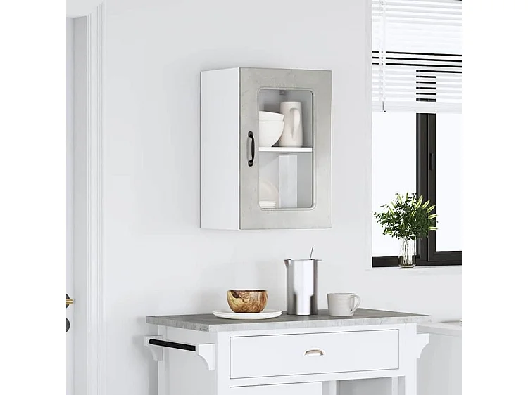 Armoire murale de cuisine avec porte en verre Kalmar gris béton