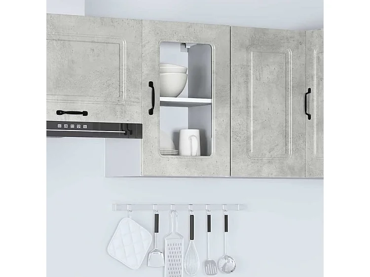 Armoire murale de cuisine avec porte en verre Kalmar gris béton