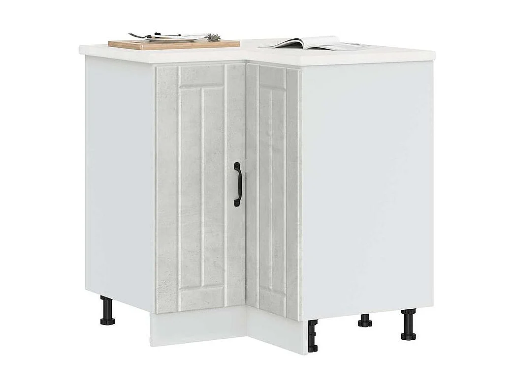 Armoire d'angle de cuisine Lucca gris béton bois d'ingénierie