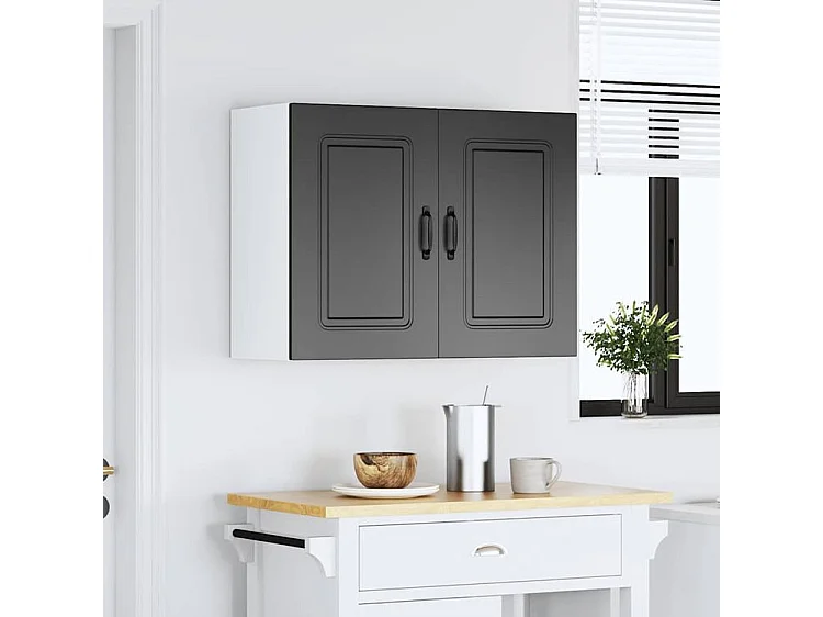 Armoire murale de cuisine Kalmar noir bois d'ingénierie