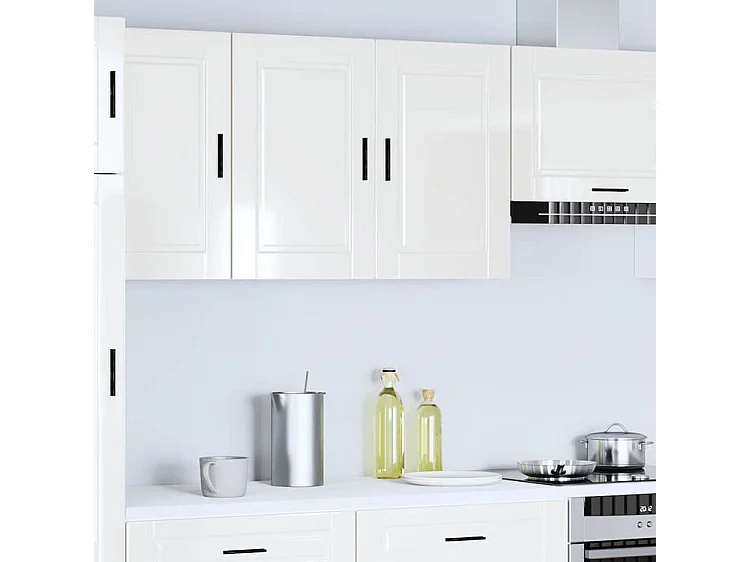 Armoire murale de cuisine Porto blanc brillant bois ingénierie