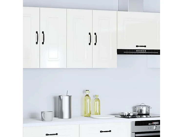 Armoire murale de cuisine Kalmar blanc brillant bois ingénierie