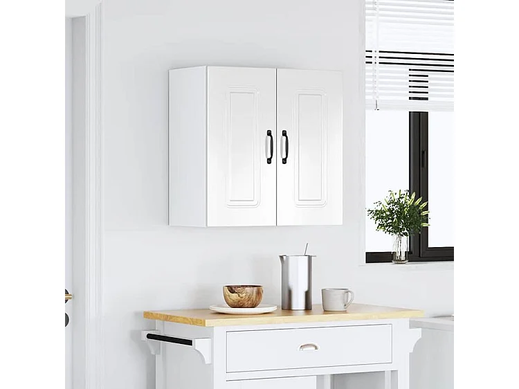 Armoire murale de cuisine Kalmar blanc brillant bois ingénierie