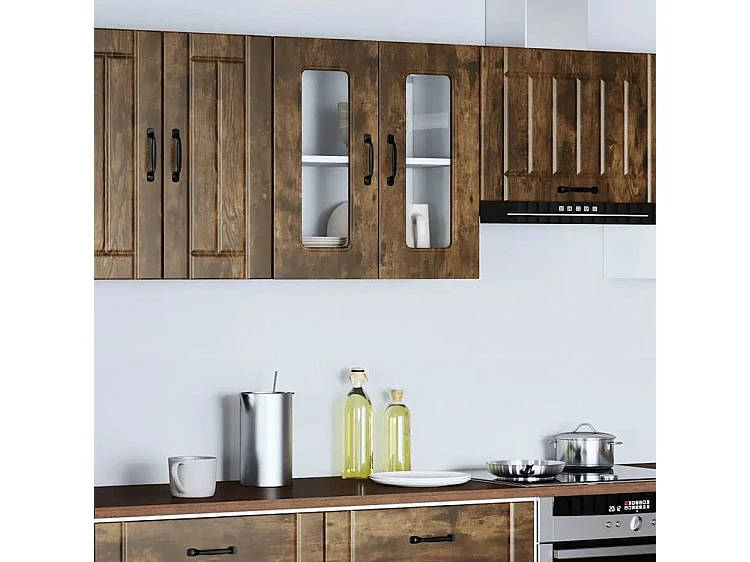 Armoire murale de cuisine avec porte en verre Kalmar chêne fumé
