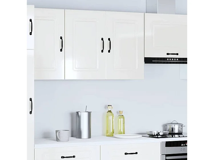 Armoire murale de cuisine Kalmar blanc brillant bois ingénierie