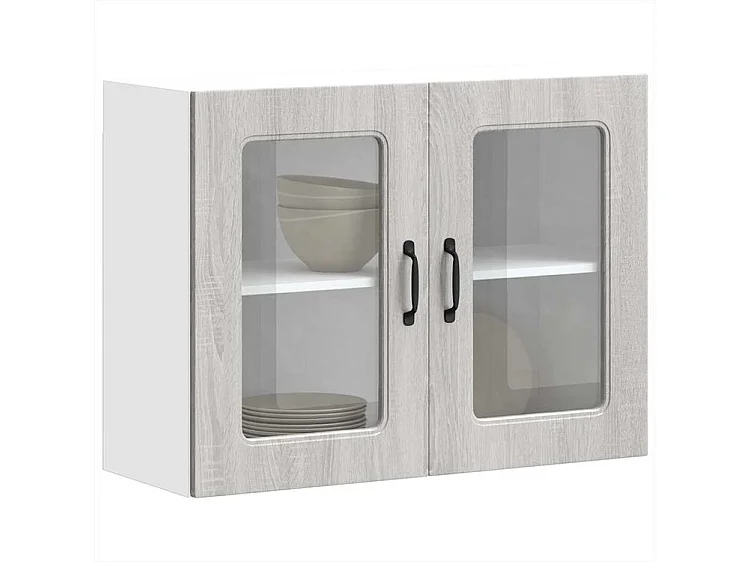 Armoire murale de cuisine et porte en verre Kalmar sonoma gris