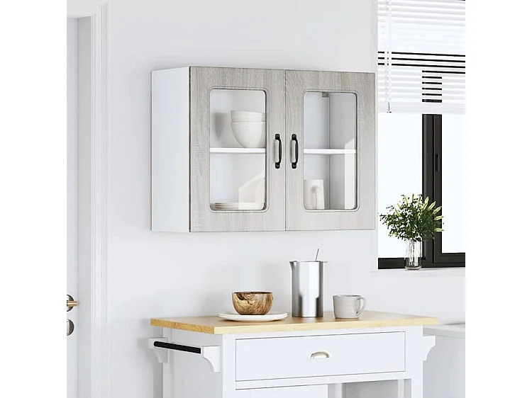 Armoire murale de cuisine et porte en verre Kalmar sonoma gris