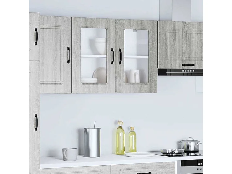 Armoire murale de cuisine et porte en verre Kalmar sonoma gris