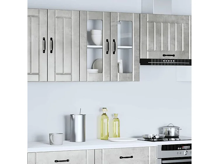 Armoire murale de cuisine avec porte en verre Lucca gris béton