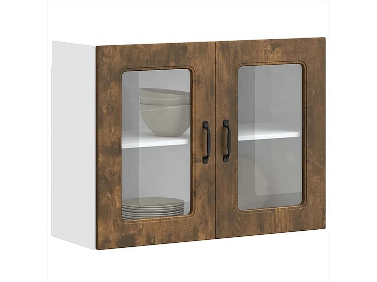 Armoire murale de cuisine avec porte en verre Kalmar chêne fumé