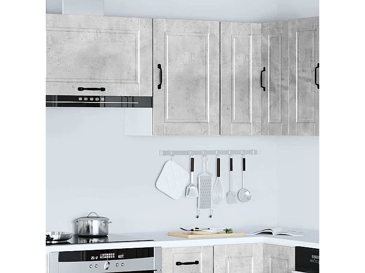 Armoire murale de cuisine Porto gris béton bois d'ingénierie