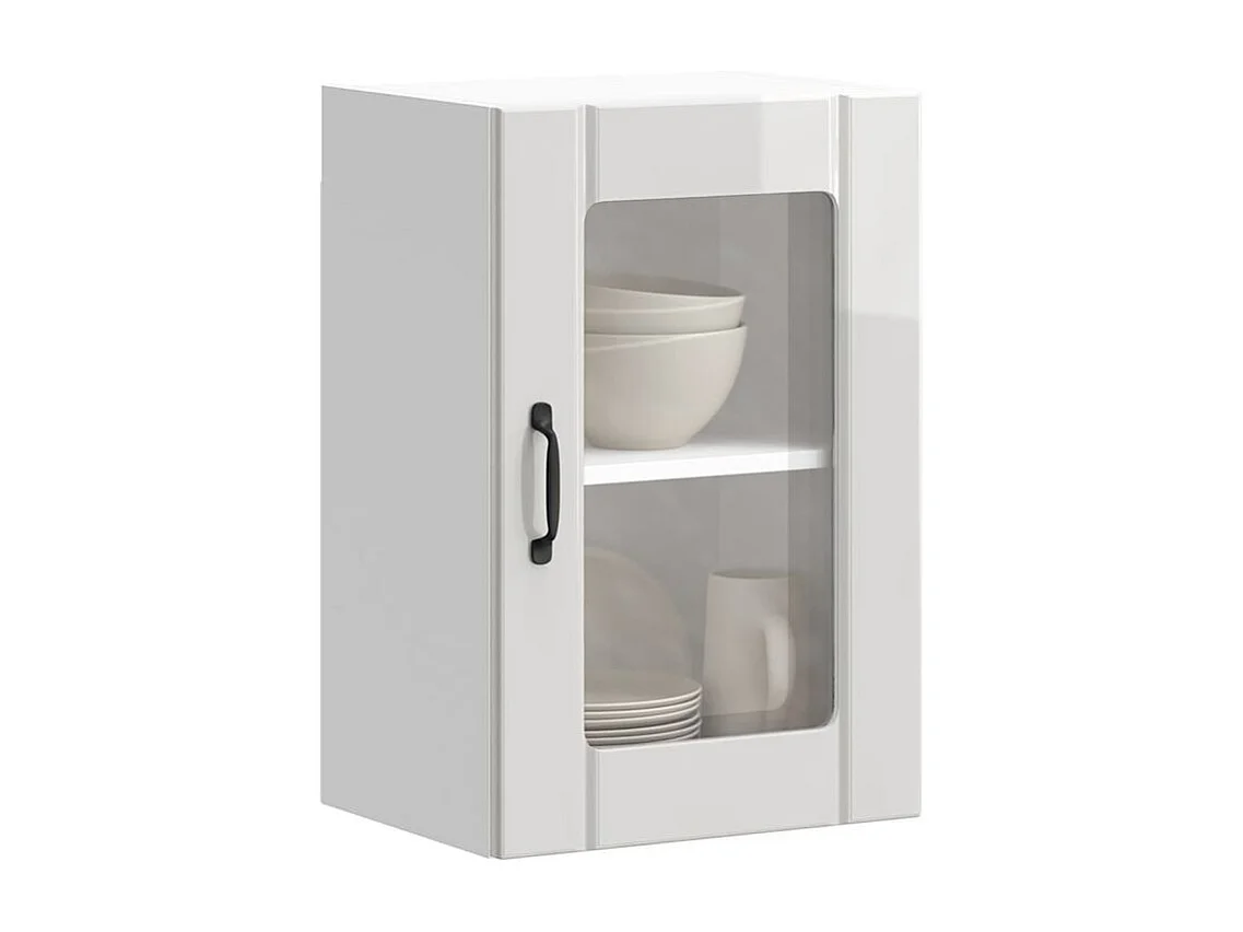 Armoire murale cuisine avec porte en verre Lucca blanc brillant