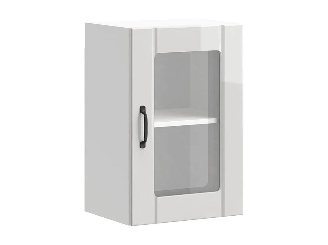 Armoire murale cuisine avec porte en verre Lucca blanc brillant