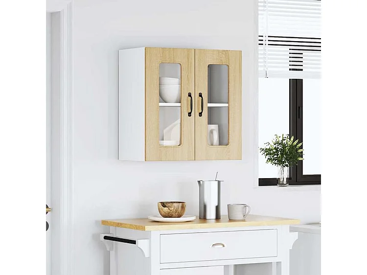 Armoire murale de cuisine et porte en verre Kalmar chêne sonoma