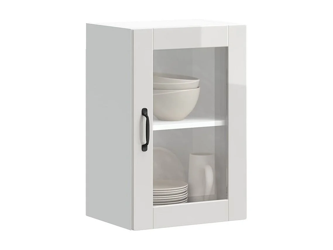 Armoire murale cuisine avec porte en verre Porto blanc brillant