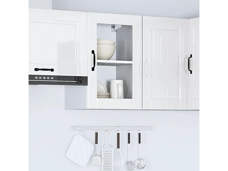 Armoire murale cuisine avec porte en verre Porto blanc brillant