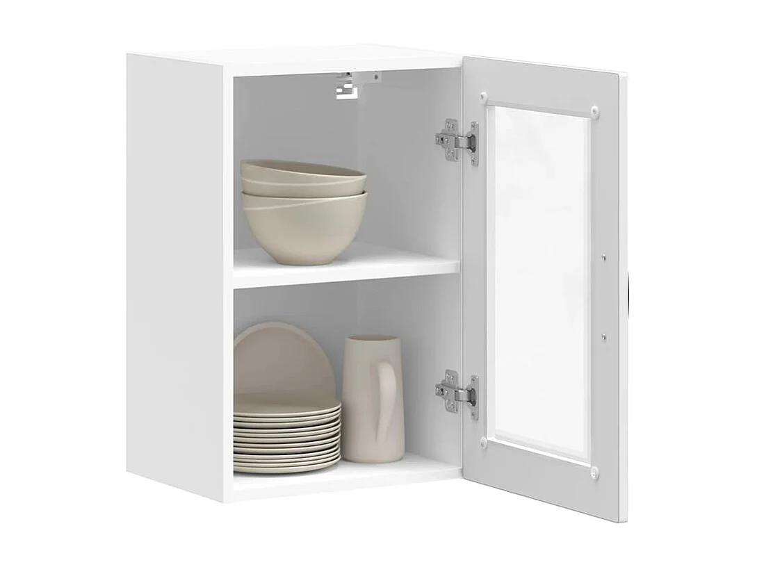 Armoire murale cuisine avec porte en verre Porto blanc brillant