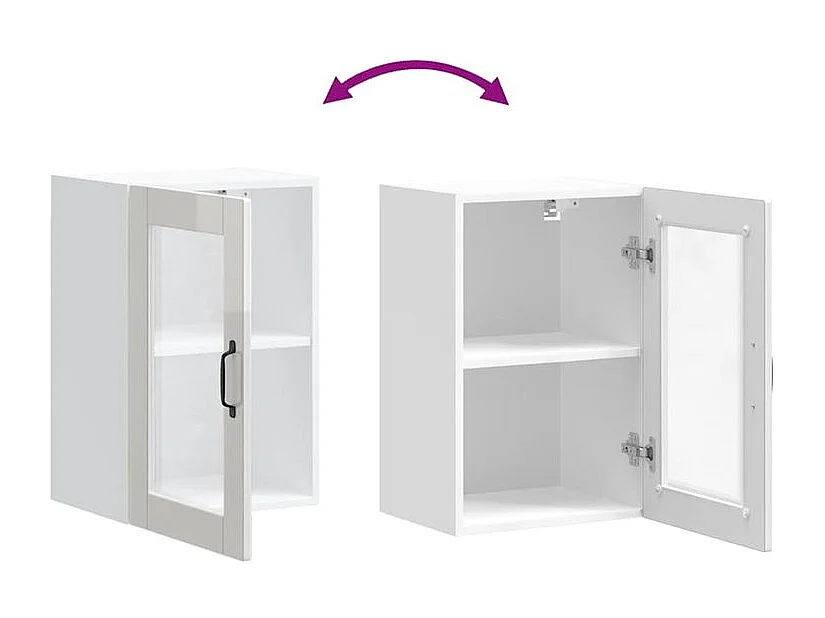 Armoire murale cuisine avec porte en verre Porto blanc brillant