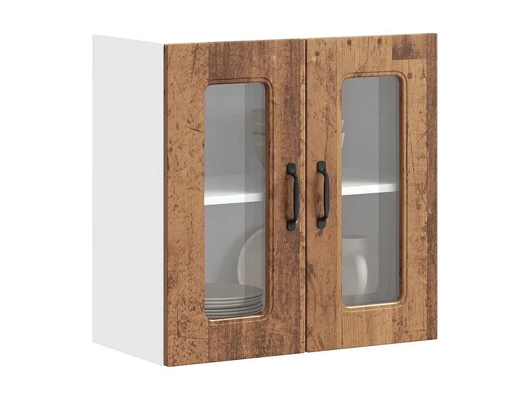 Armoire murale de cuisine avec porte en verre Kalmar vieux bois