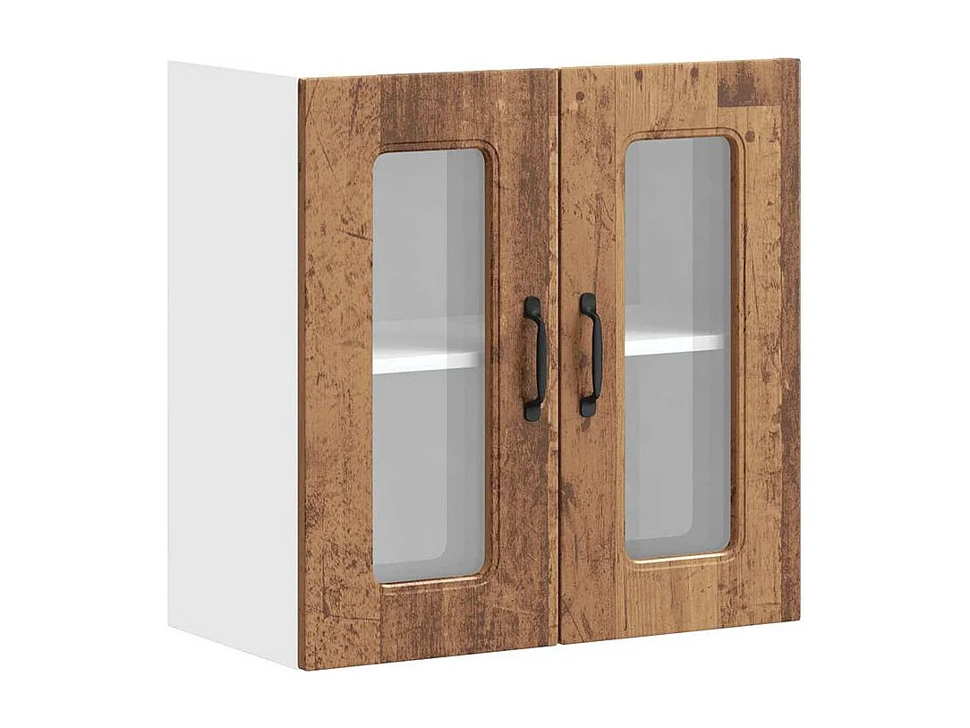 Armoire murale de cuisine avec porte en verre Kalmar vieux bois