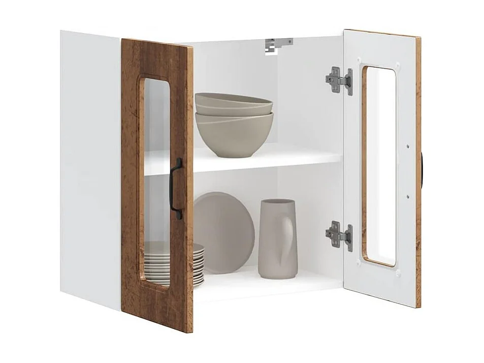 Armoire murale de cuisine avec porte en verre Kalmar vieux bois