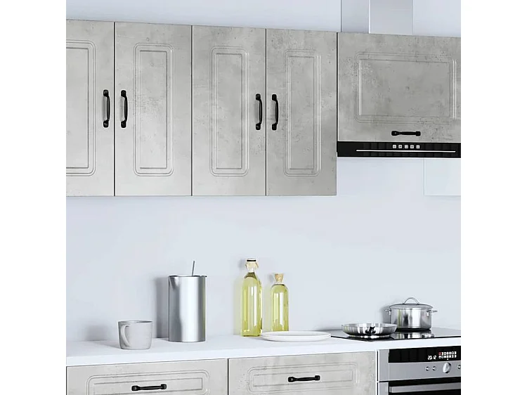 Armoire murale de cuisine Kalmar gris béton bois d'ingénierie