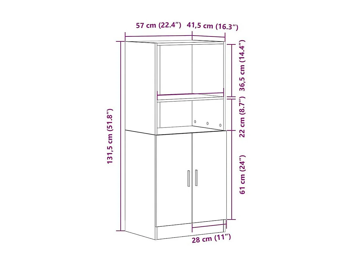 Armoire de cuisine gris béton 57x41,5x131,5 bois ingénierie