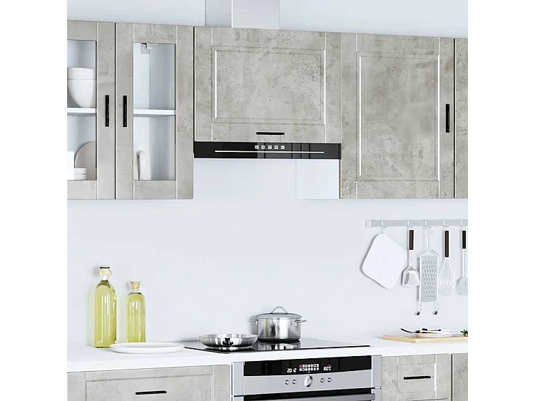 Armoire murale de cuisine Porto gris béton bois d'ingénierie