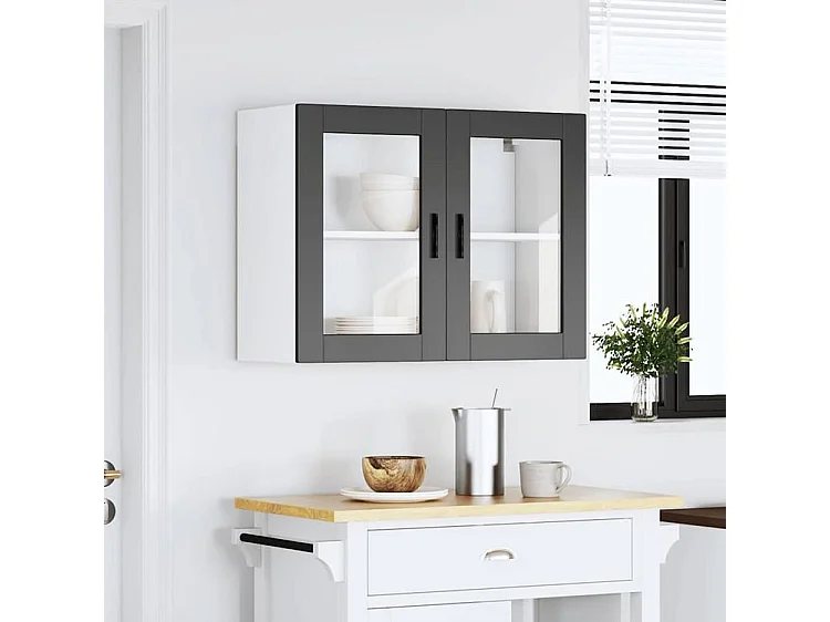 Armoire murale de cuisine avec porte en verre Porto noir