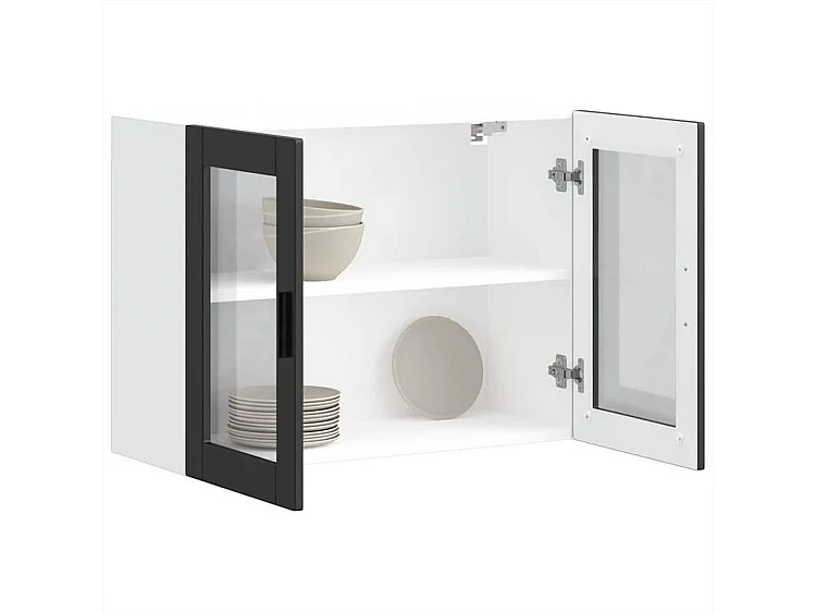 Armoire murale de cuisine avec porte en verre Porto noir