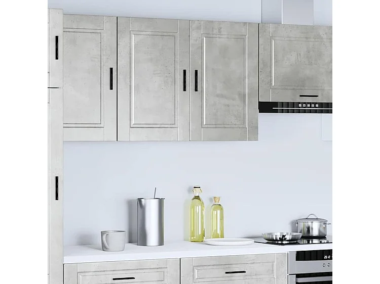 Armoire murale de cuisine Porto gris béton bois d'ingénierie