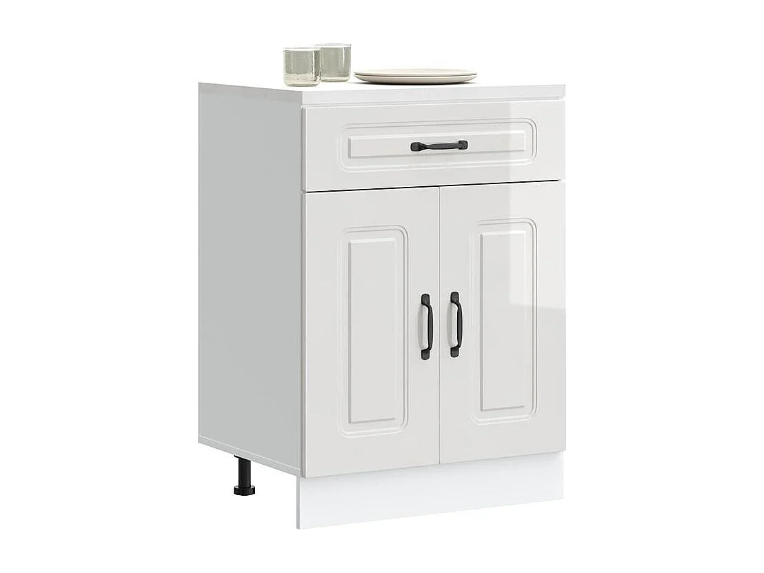 Armoire de cuisine Kalmar blanc brillant bois ingénierie