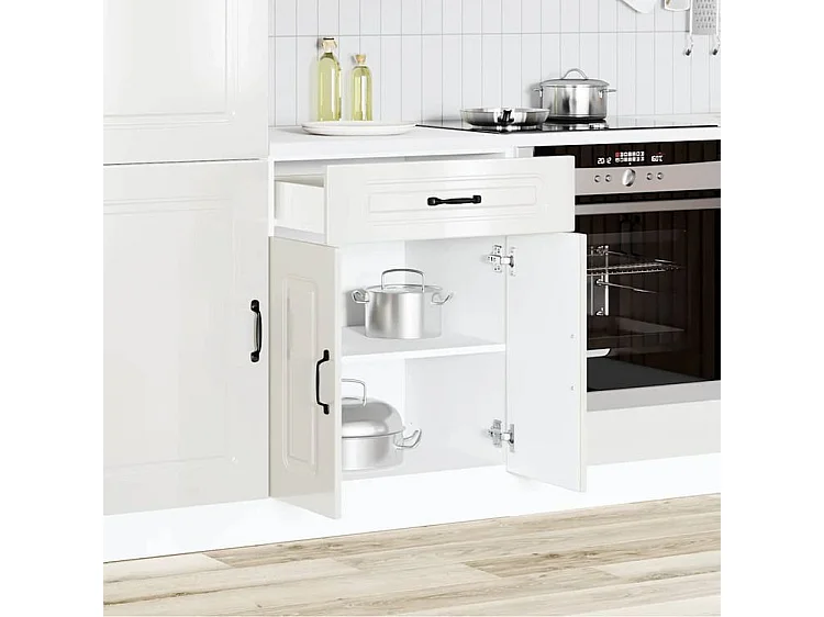 Armoire de cuisine Kalmar blanc brillant bois ingénierie