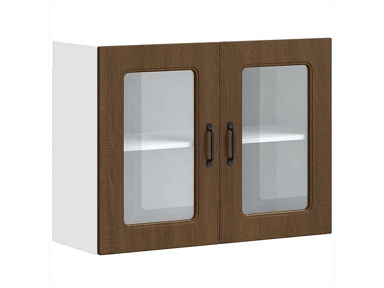 Armoire murale de cuisine et porte en verre Kalmar chêne marron