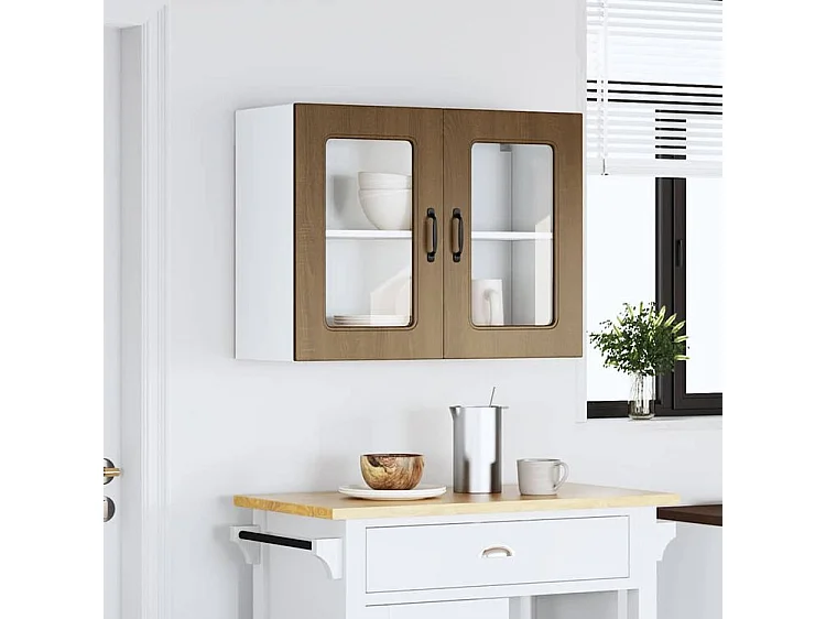 Armoire murale de cuisine et porte en verre Kalmar chêne marron
