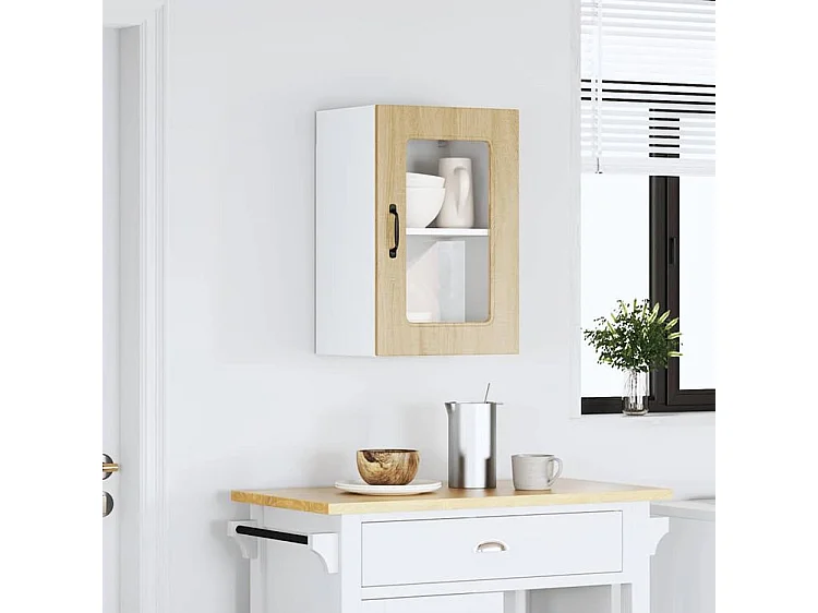 Armoire murale de cuisine et porte en verre Kalmar chêne sonoma