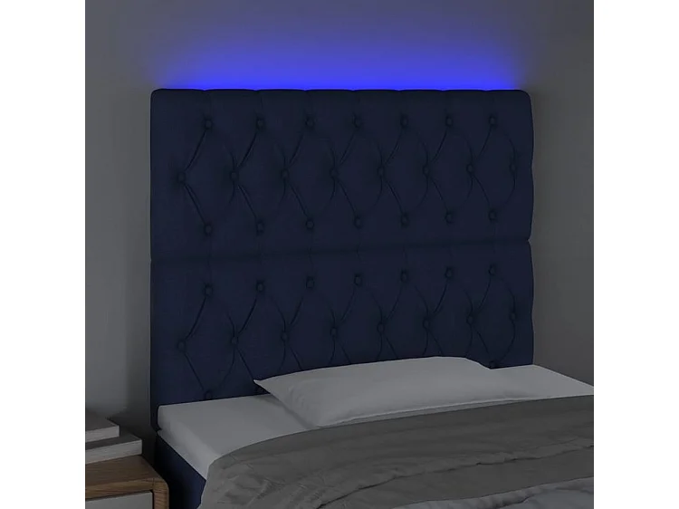 Tête de lit à LED Bleu 90x7x118-128 Tissu
