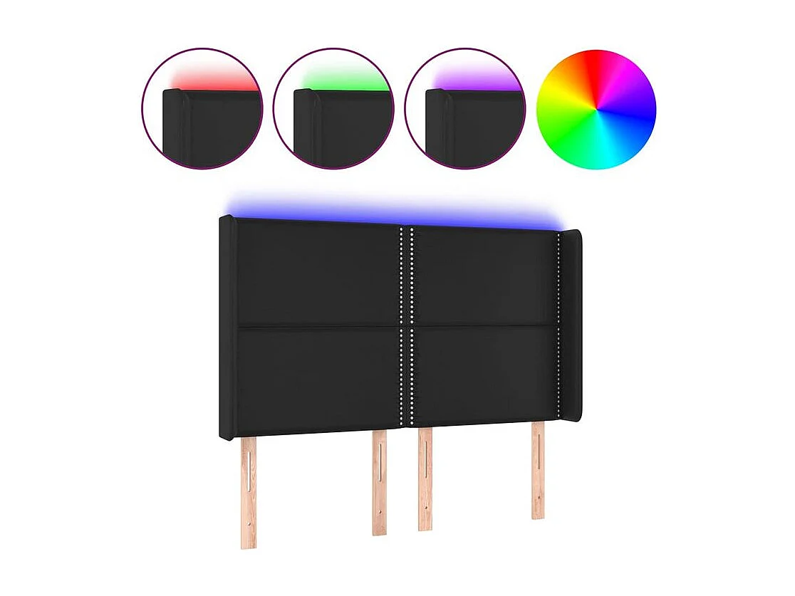 Tête de lit à LED Noir 147x16x118-128 Similicuir