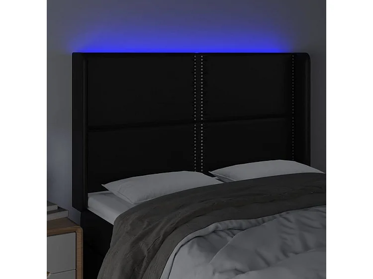 Tête de lit à LED Noir 147x16x118-128 Similicuir