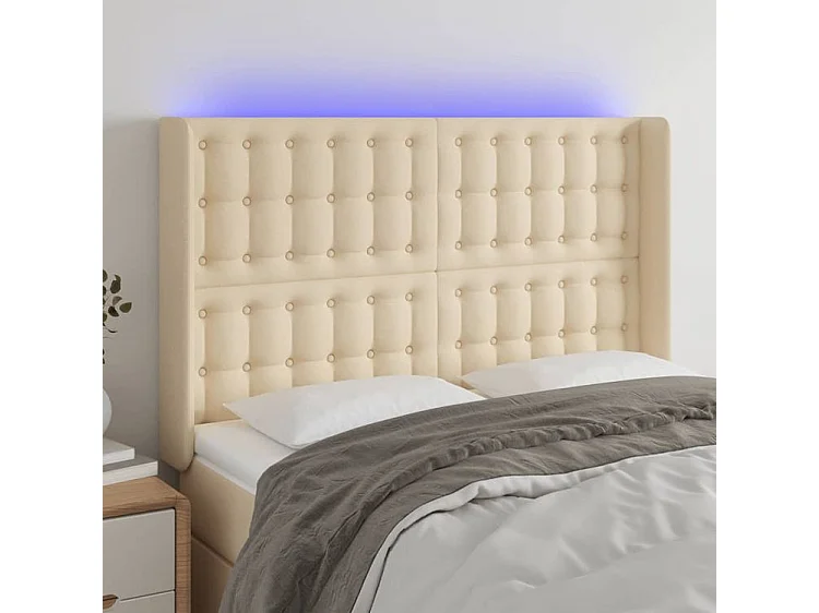 Tête de lit à LED Crème 147x16x118-128 Tissu